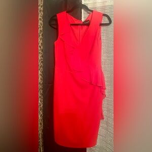 Connected Apparel Vibrant Red Asymmetrical Dress